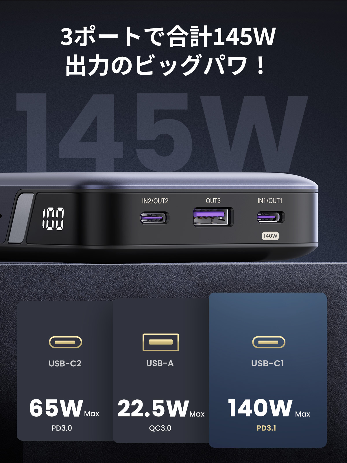 UGREEN 145W Power Bank モバイルバッテリー（PD3.1 25000mAh）PB205 